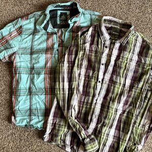 Prana Men’s Plaid Button-Up Shirts - Teal & Olive/Purple